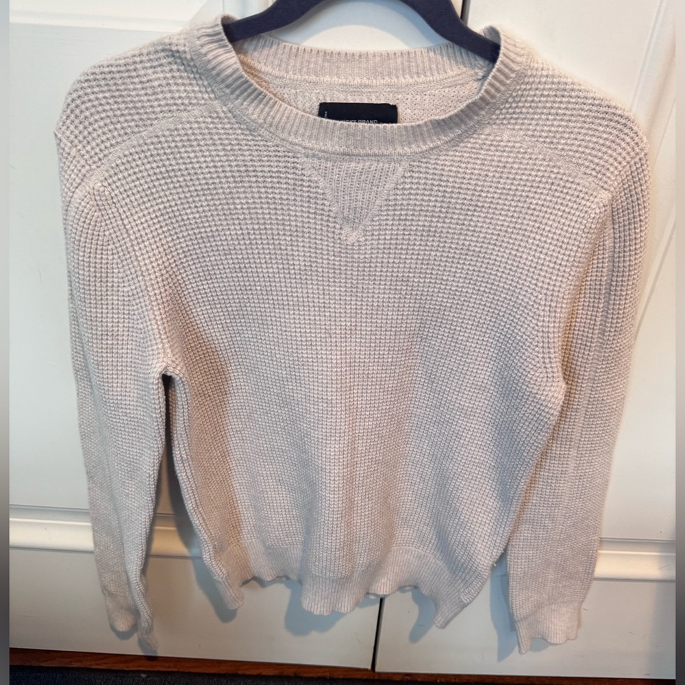 Lucky Brand Cream Waffle Knit Sweater Women’s Small Cozy Textured